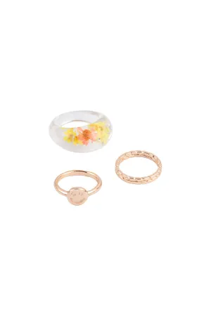 SMILE BRASS, FLOWER RESIN 3 PCS RING SET