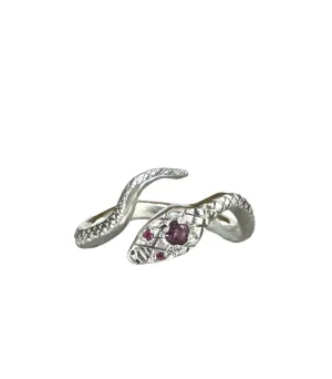Snake Ring with Ruby Eyes and Spinel , serpent, sterling silver