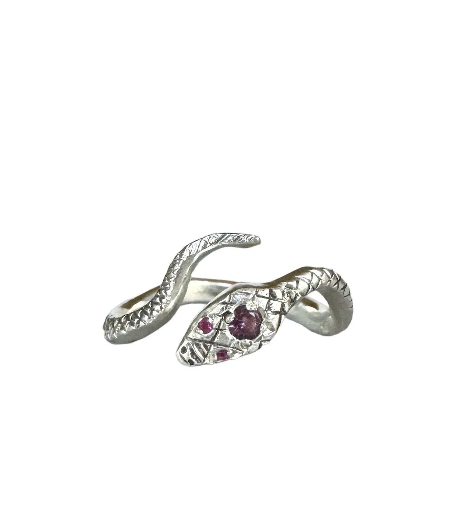 Snake Ring with Ruby Eyes and Spinel , serpent, sterling silver