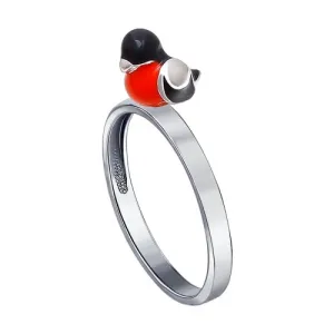 SOKOLOV - Bullfinch Bird Ring - Silver 925 With Enamel, Red