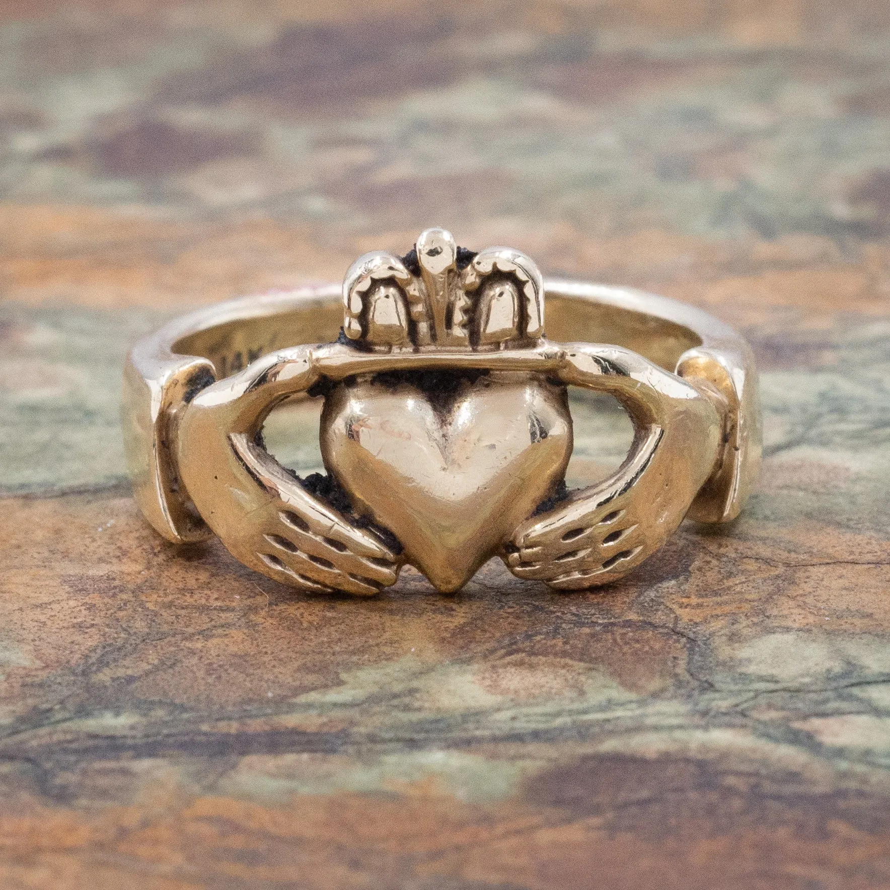 Solid 14 Karat Yellow Gold Claddagh Ring