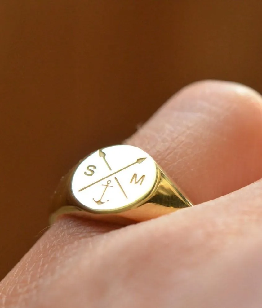 Solid Gold Personalized Family Monogram Signet Ring