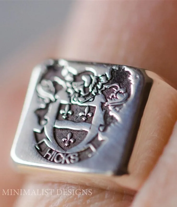 Solid Gold Personalized Square  Family Crest Ring