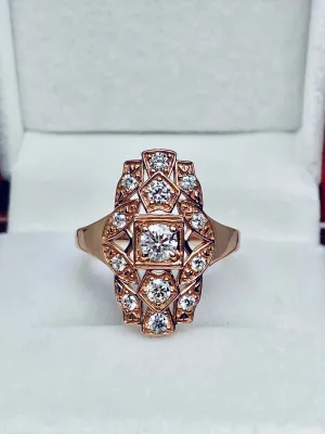 Sparkling CZ Ring, Rose Gold plated Sterling Silver, Round Gems, Flapper Era, Gatsby style Filigree, D590