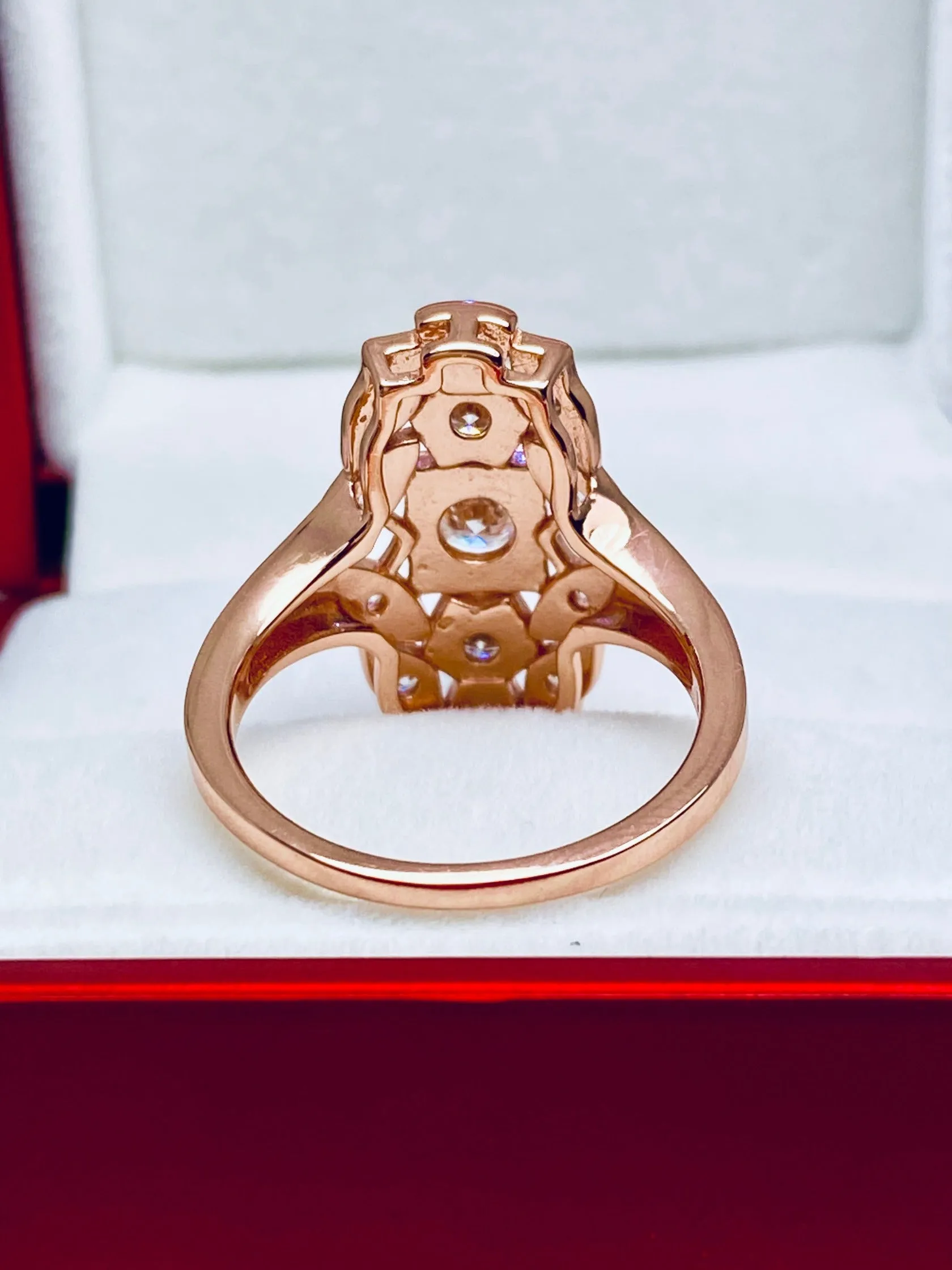 Sparkling CZ Ring, Rose Gold plated Sterling Silver, Round Gems, Flapper Era, Gatsby style Filigree, D590
