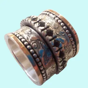 Spinner ring silver solid rose gold floral garnets jewelry Israeli rings Meditation rings