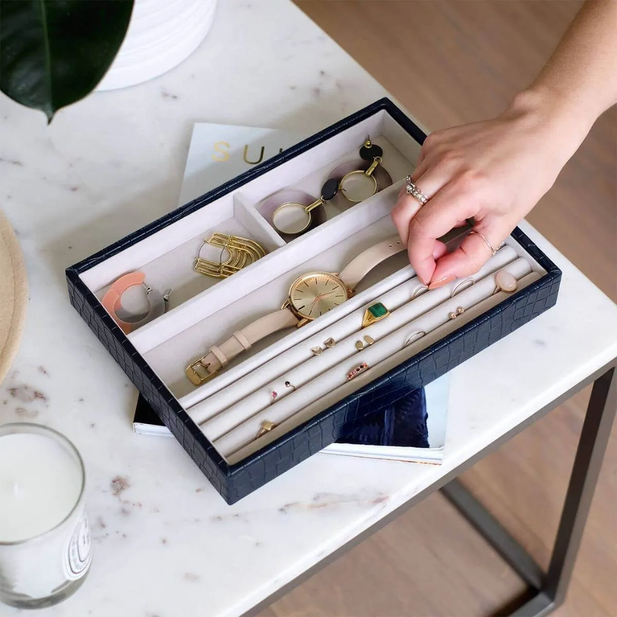 Stackers Classic Jewellery Box (Ring & Bracelet Layer) - Navy Croc