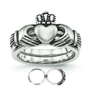 Stainless Steel Love, Loyalty, Friendship Claddagh Double Hinged Ring