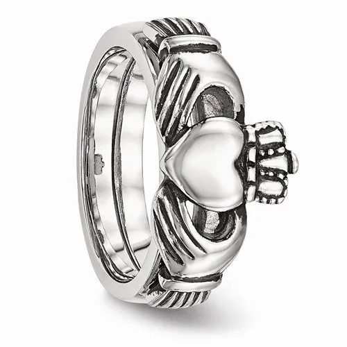 Stainless Steel Love, Loyalty, Friendship Claddagh Double Hinged Ring