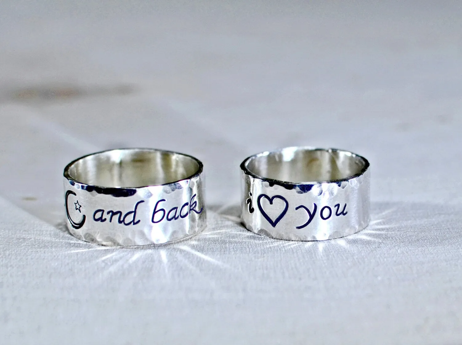 Sterling silver anniversary or friendship rings with to the moon and back