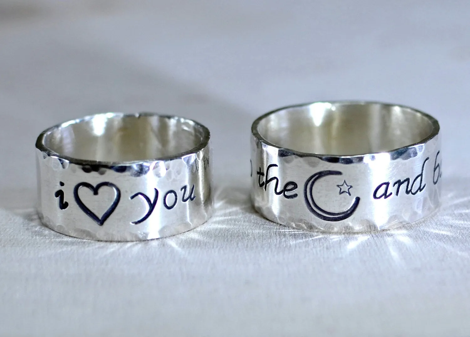 Sterling silver anniversary or friendship rings with to the moon and back