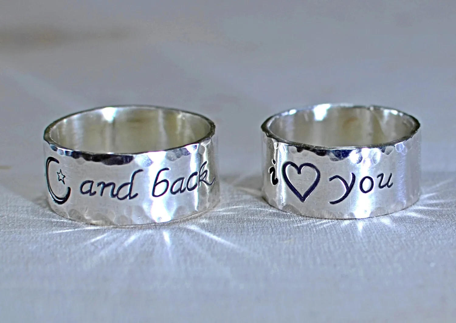 Sterling silver anniversary or friendship rings with to the moon and back