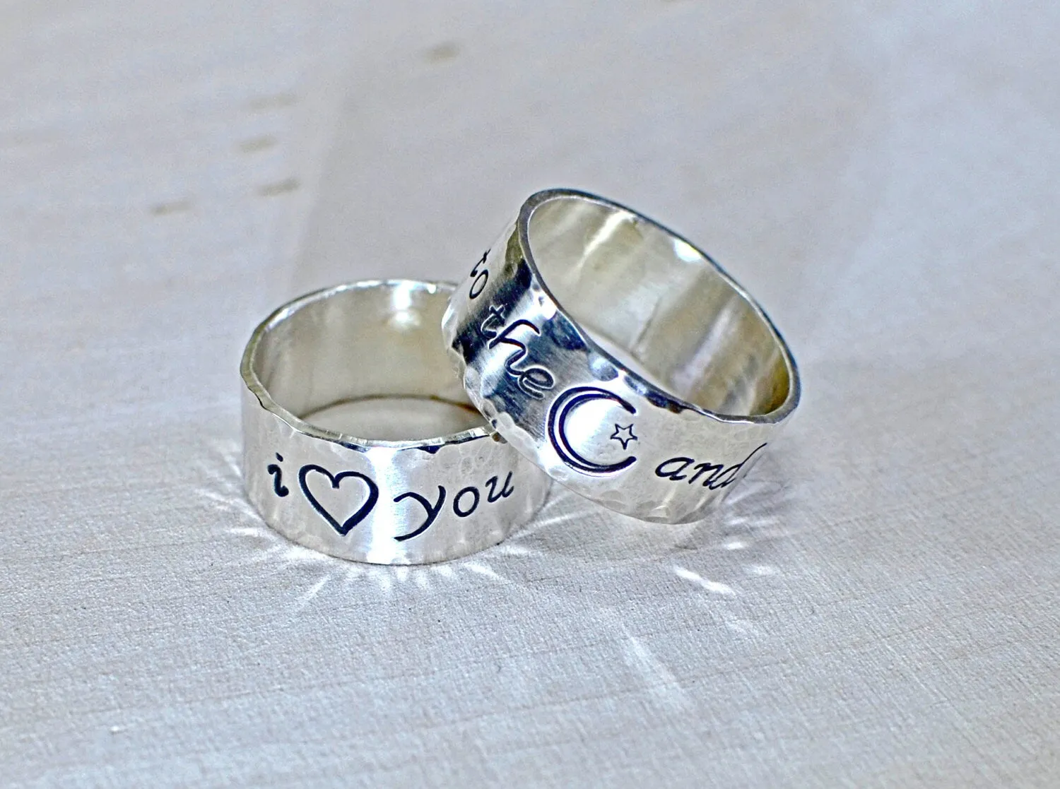 Sterling silver anniversary or friendship rings with to the moon and back