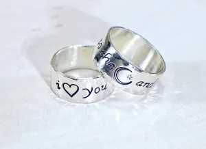 Sterling silver anniversary or friendship rings with to the moon and back