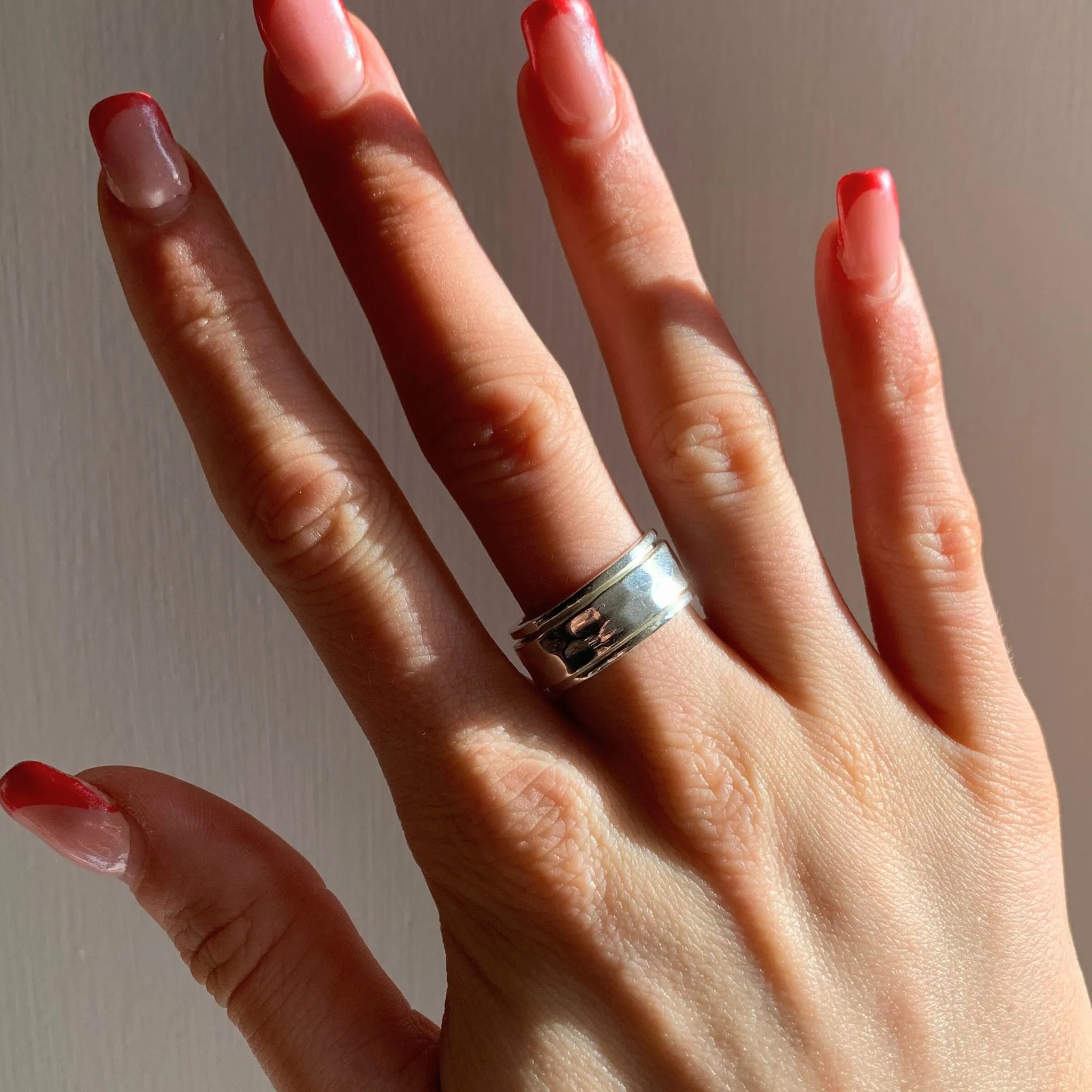 Sterling Silver Spinner Ring with Thick Hammered Band