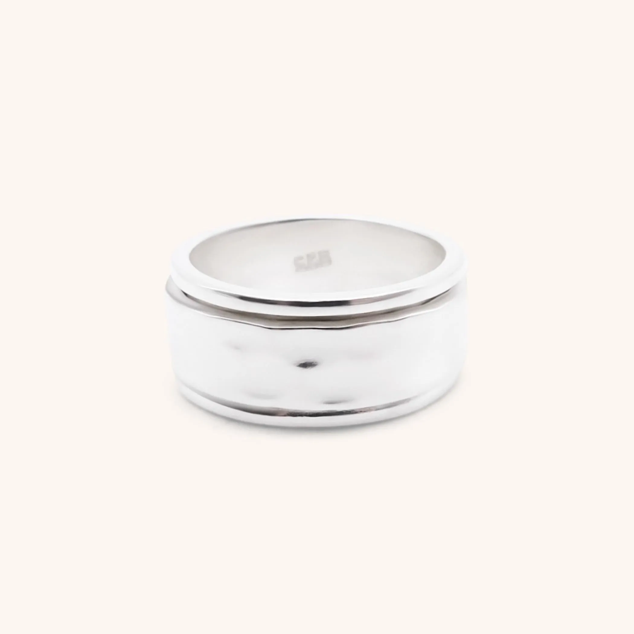 Sterling Silver Spinner Ring with Thick Hammered Band