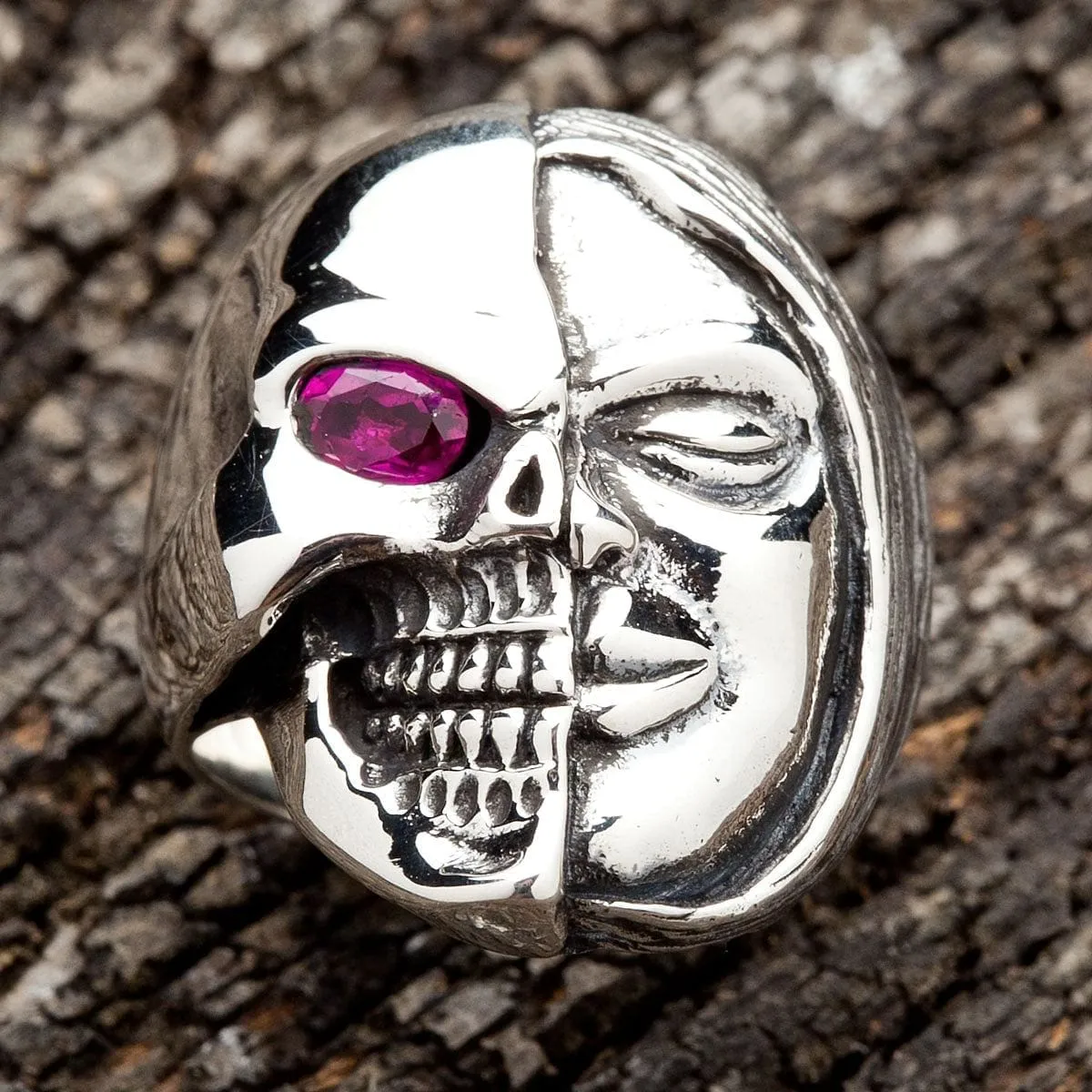 Sterling Silver Two Face Skull Devil Ring