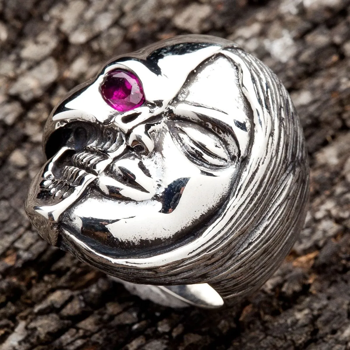 Sterling Silver Two Face Skull Devil Ring