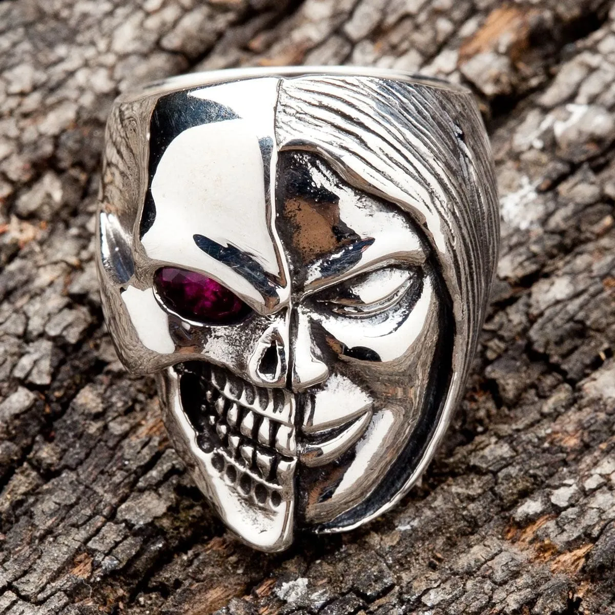 Sterling Silver Two Face Skull Devil Ring