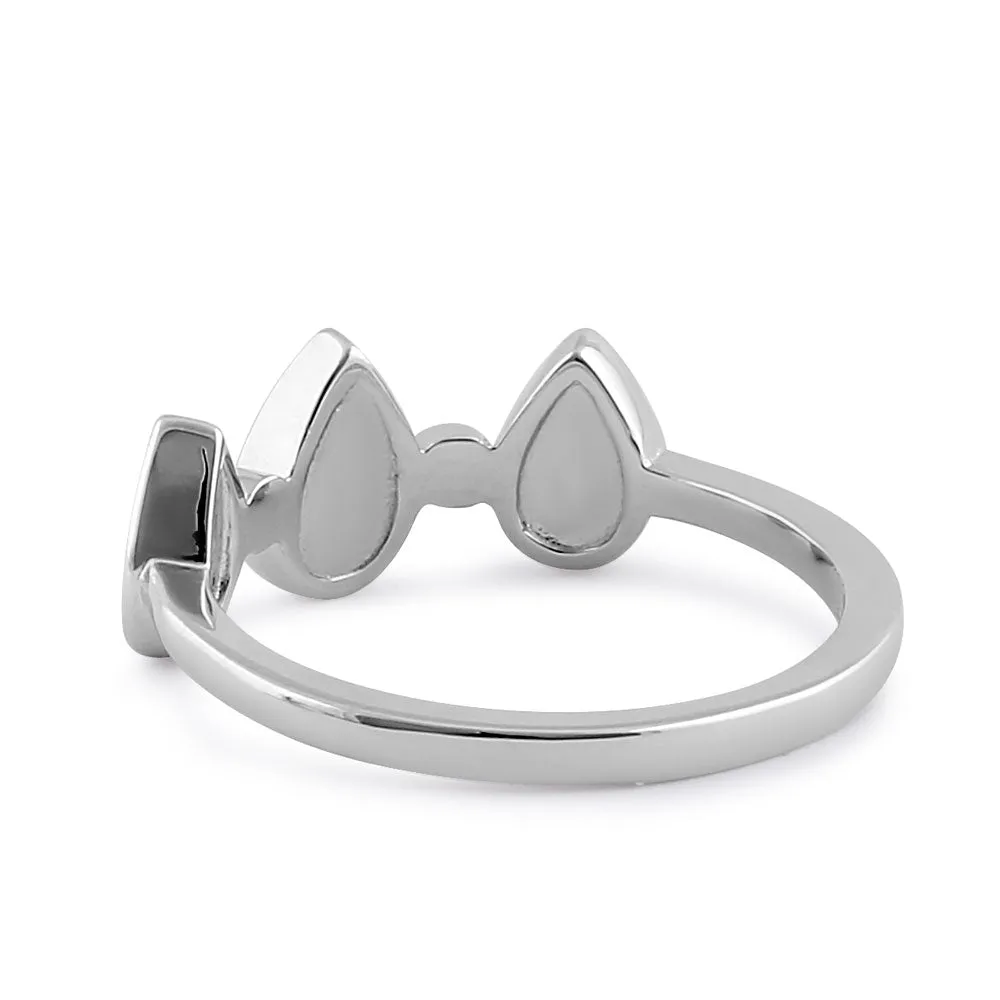 Sterling Silver White Lab Opal Pear Droplets Ring