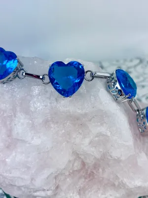 Swiss Blue Topaz Bracelet, Heart Gems, Victorian Reproduction Jewelry #B38