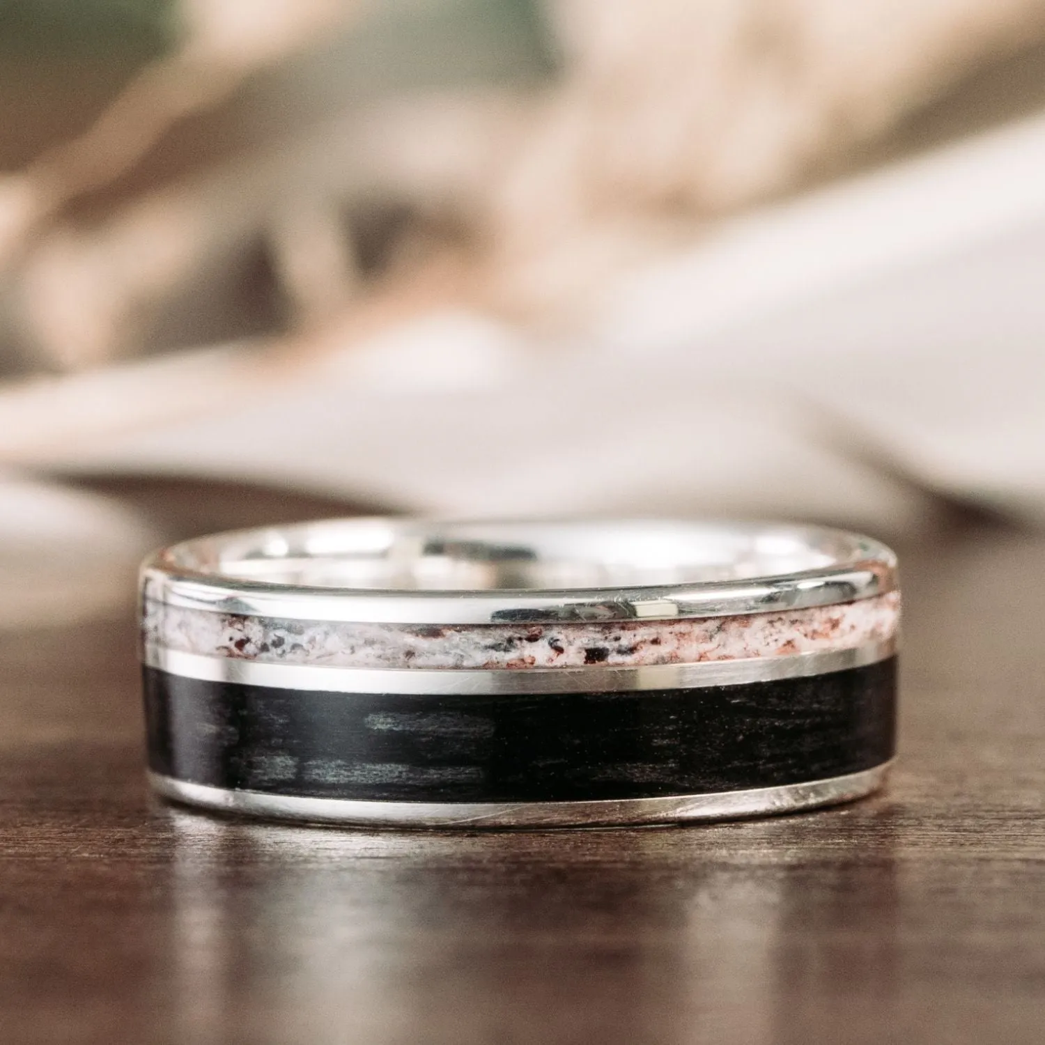The Gent's Weekend | Men's Elk Antler, Whiskey Barrel & Silver Wedding Band