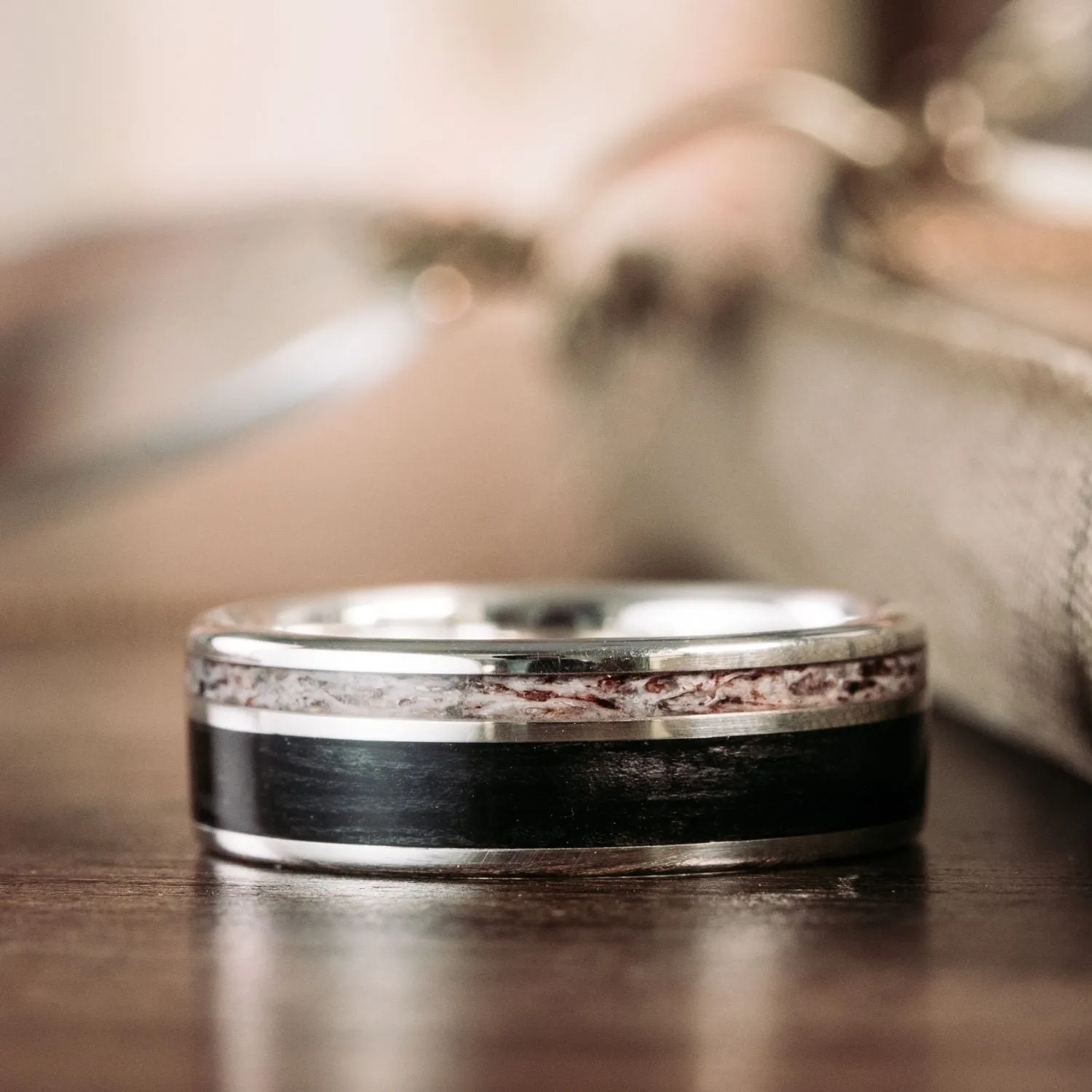 The Gent's Weekend | Men's Elk Antler, Whiskey Barrel & Silver Wedding Band