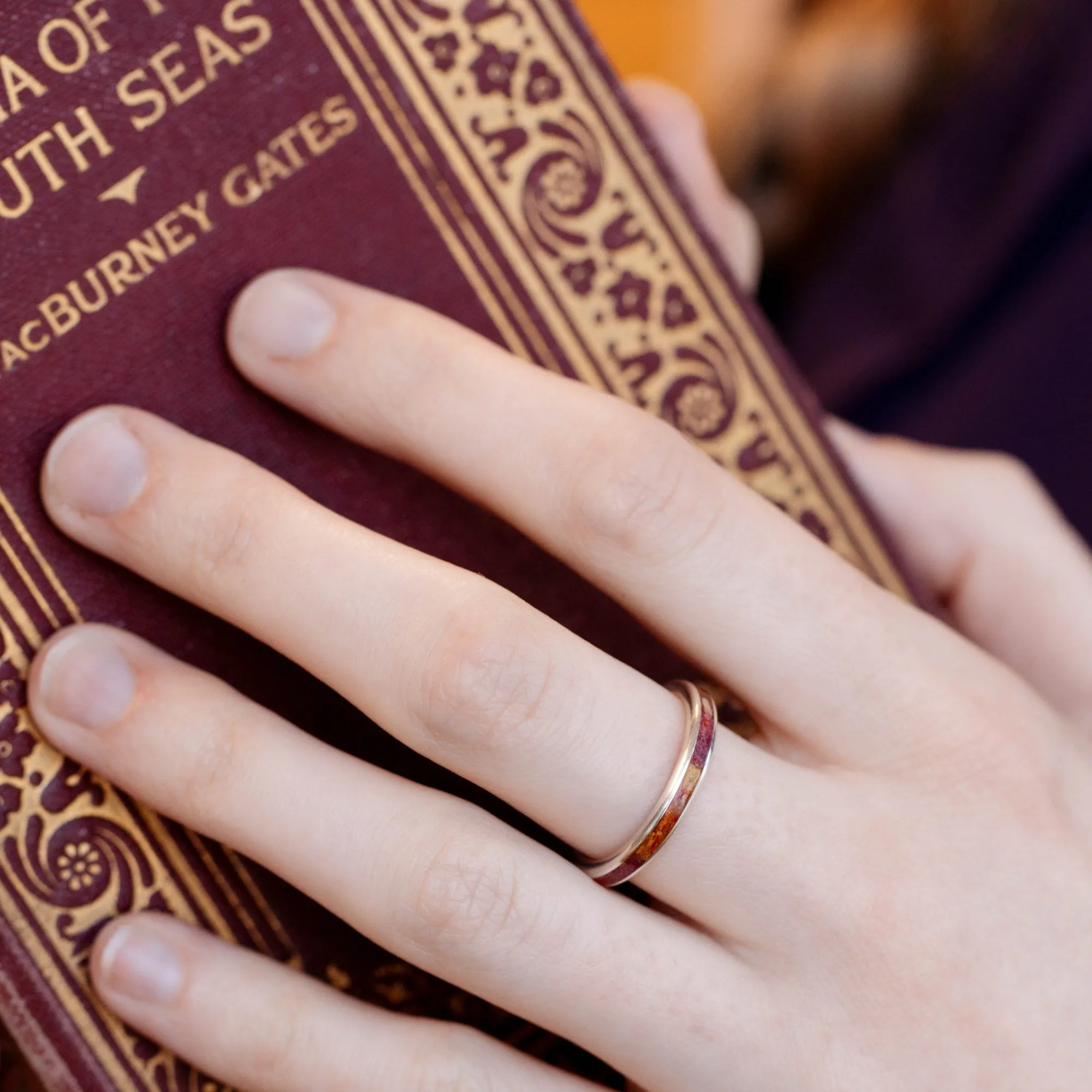 The Monet | Women's Silver Wedding Band with Lilies & Peonies