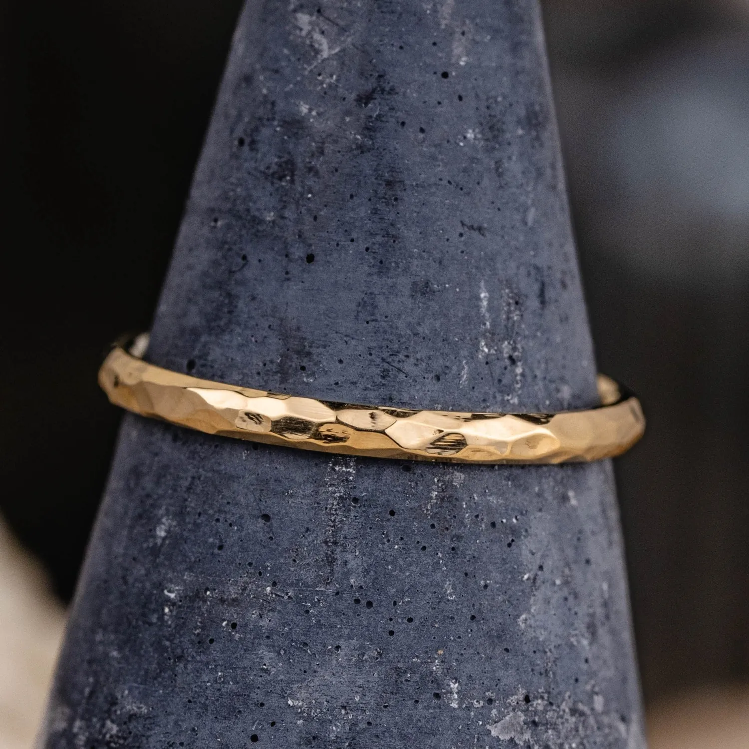 The Rosalind | 2mm Women's Hammered Yellow Gold Stacking Ring