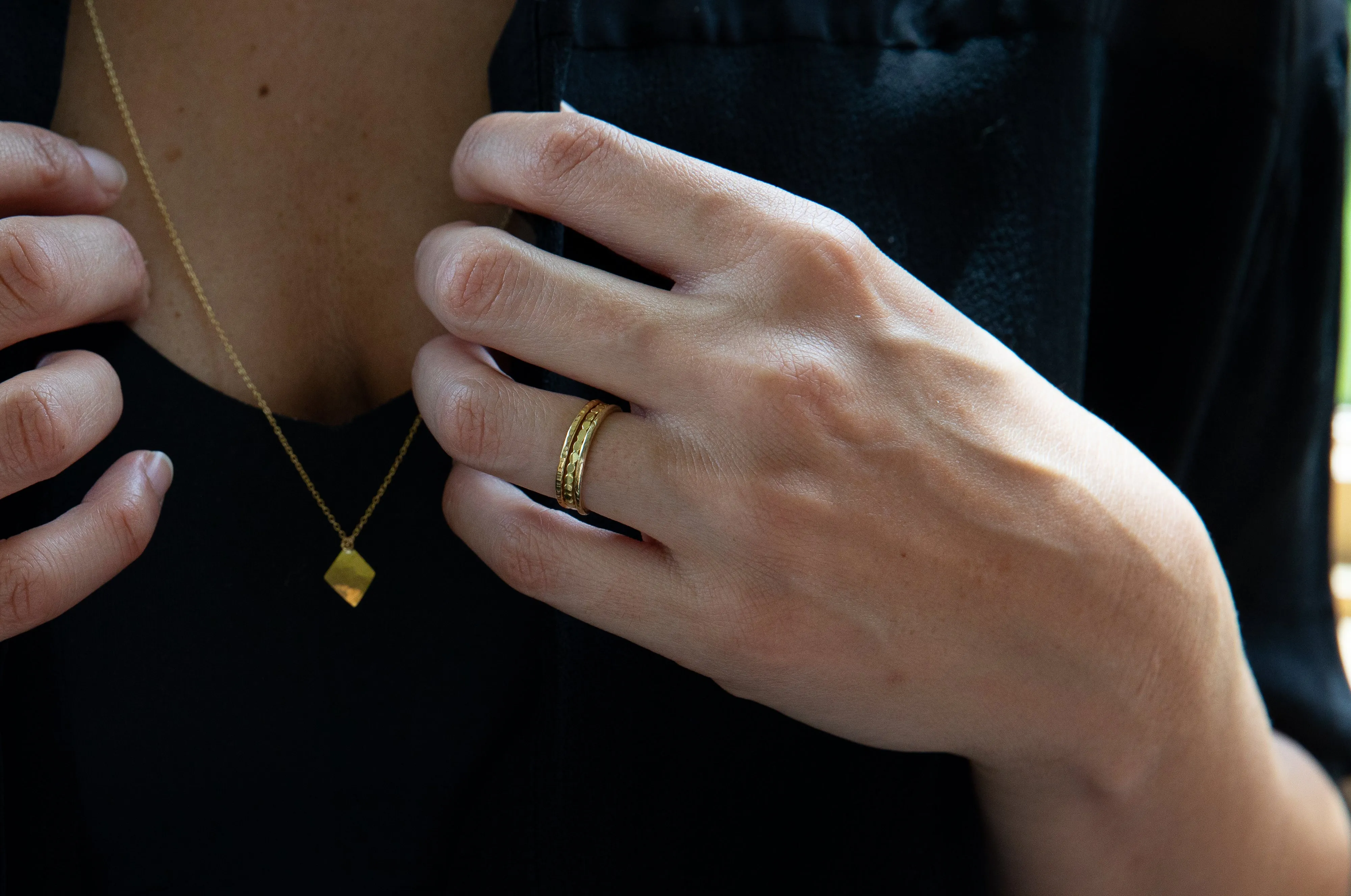 Thin Hammered Beaded Band