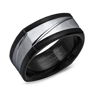 Torque (9mm) Black Cobalt and White Gold Rounded Square Mens Band