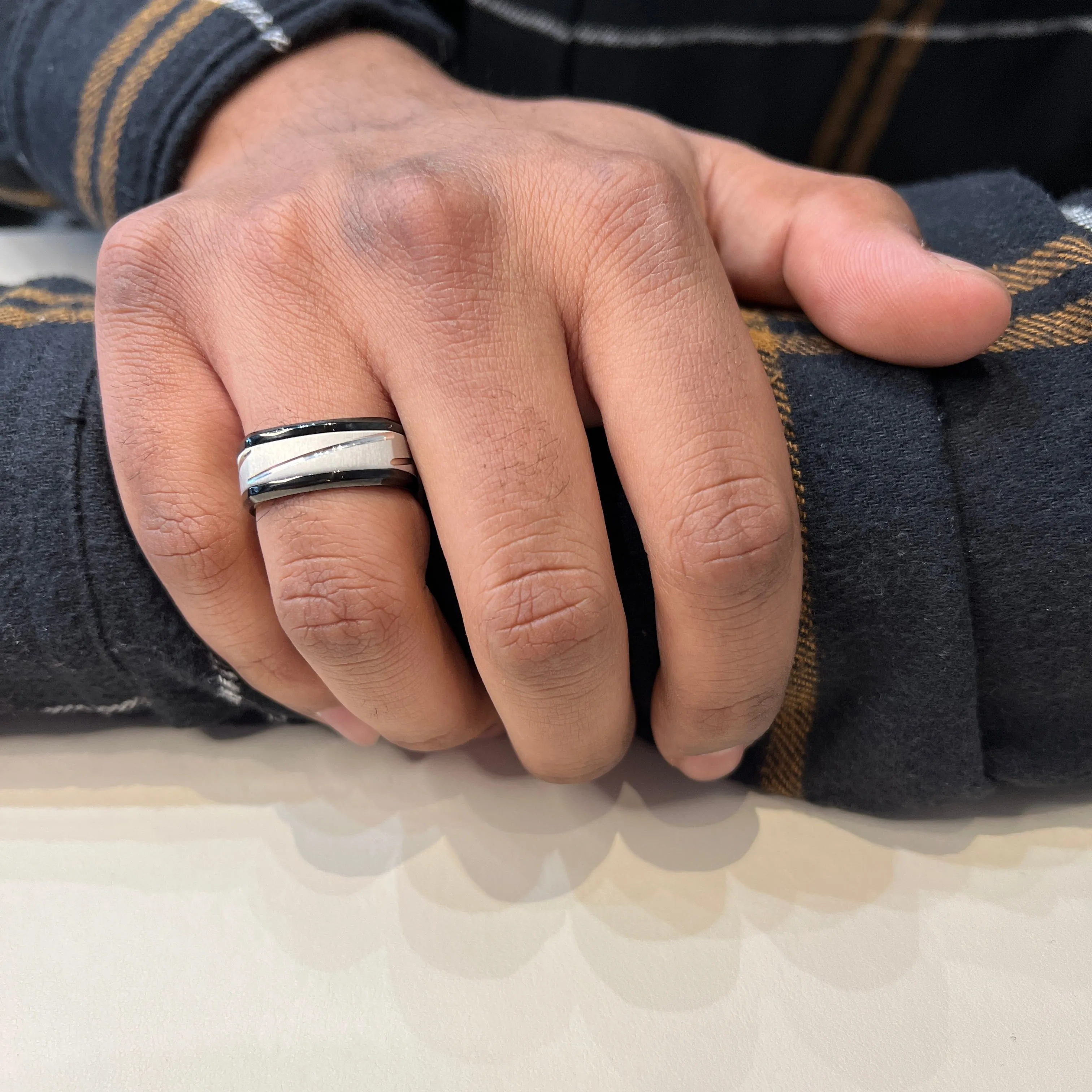 Torque (9mm) Black Cobalt and White Gold Rounded Square Mens Band