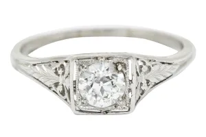 Traub Art Deco 0.46 CTW Diamond Platinum Foliate Engagement Ring