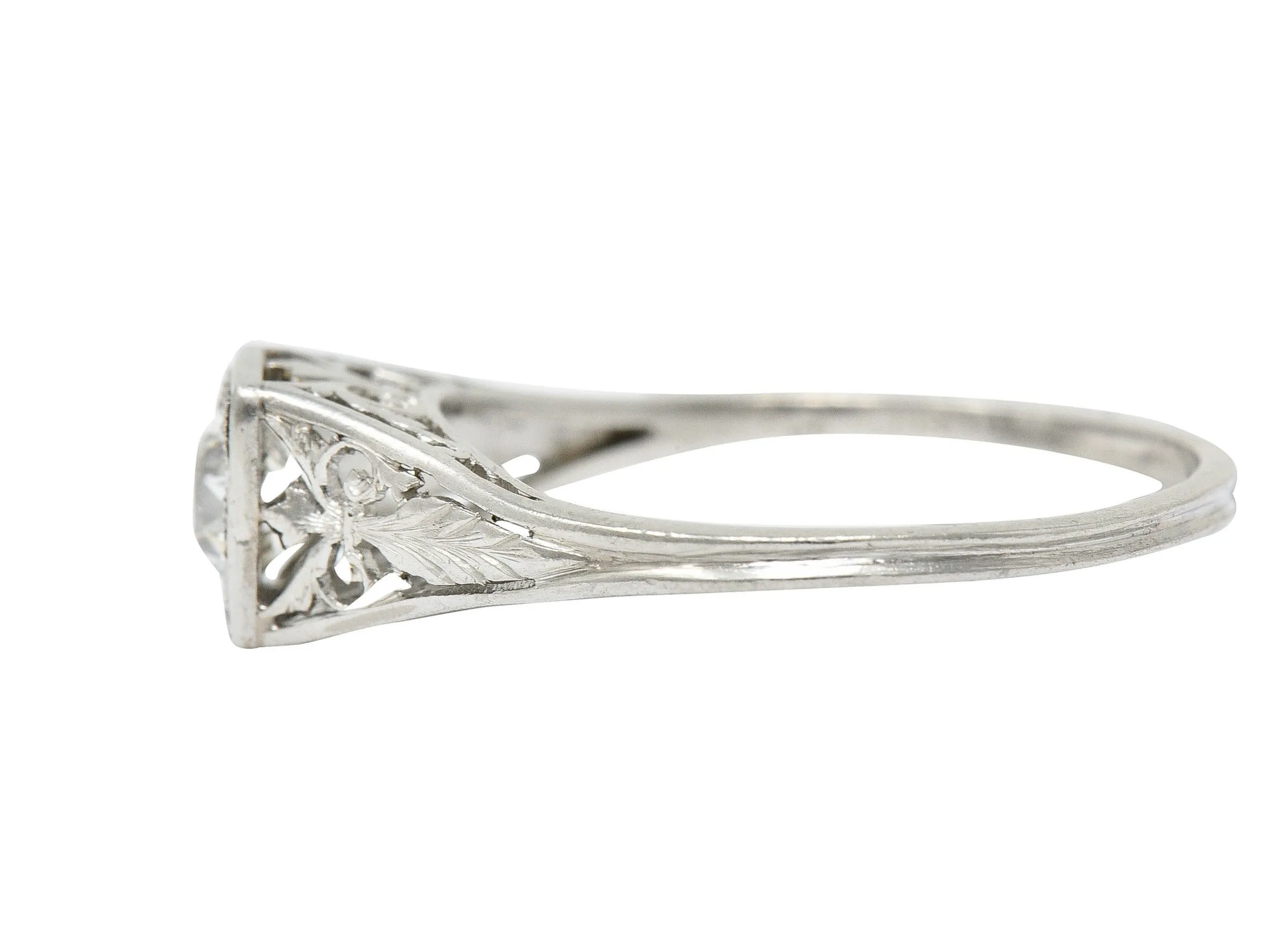 Traub Art Deco 0.46 CTW Diamond Platinum Foliate Engagement Ring