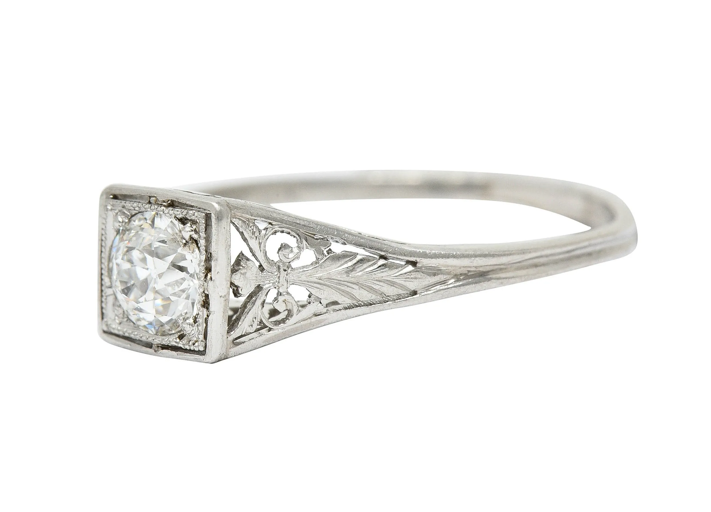 Traub Art Deco 0.46 CTW Diamond Platinum Foliate Engagement Ring