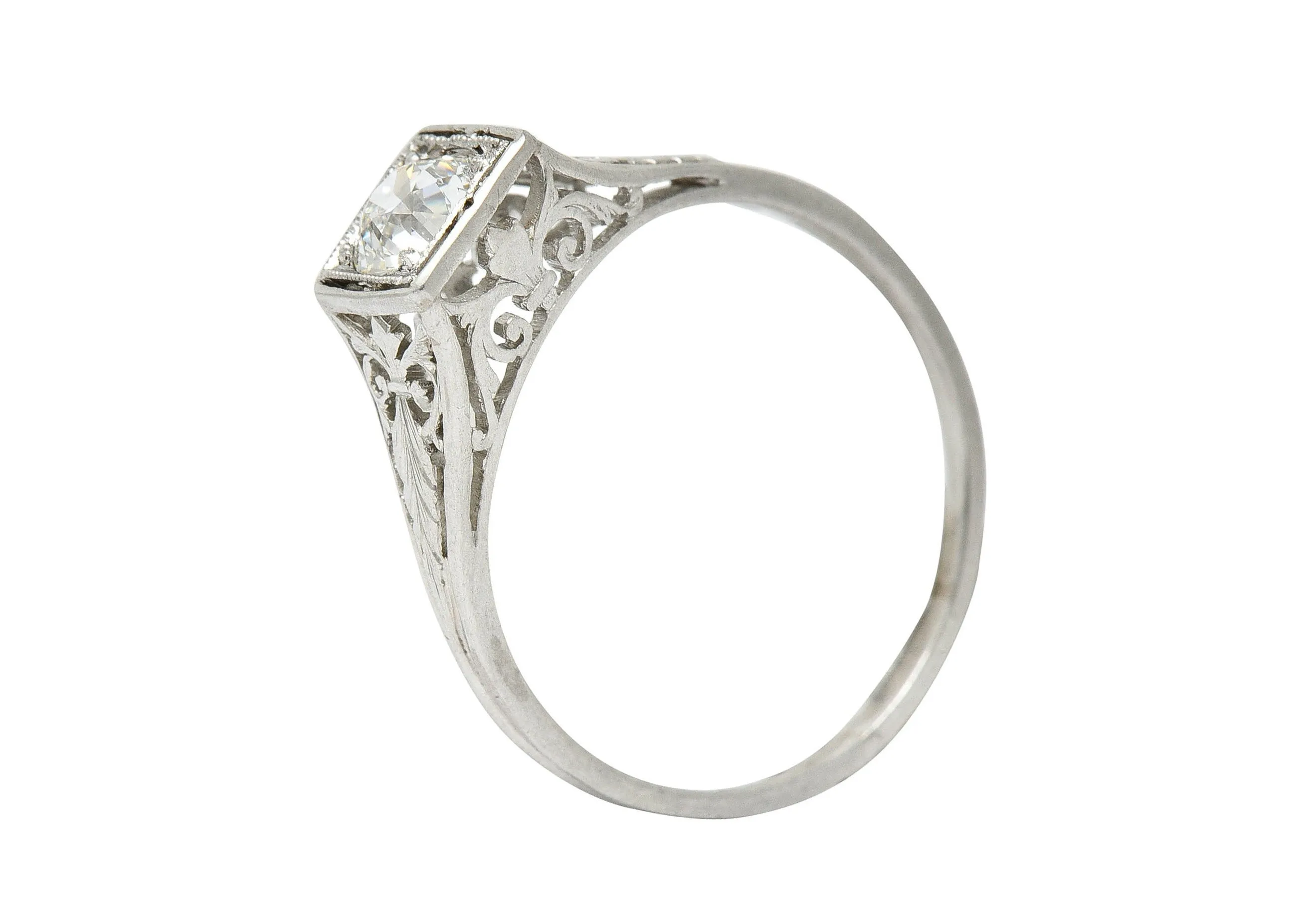 Traub Art Deco 0.46 CTW Diamond Platinum Foliate Engagement Ring