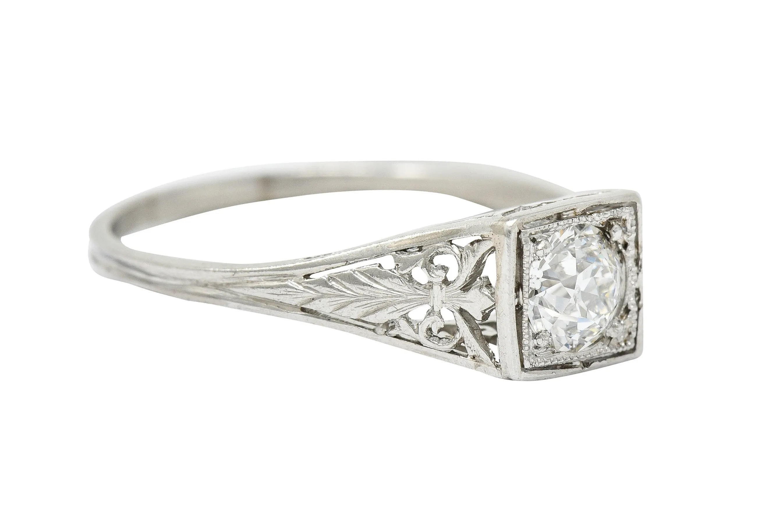 Traub Art Deco 0.46 CTW Diamond Platinum Foliate Engagement Ring