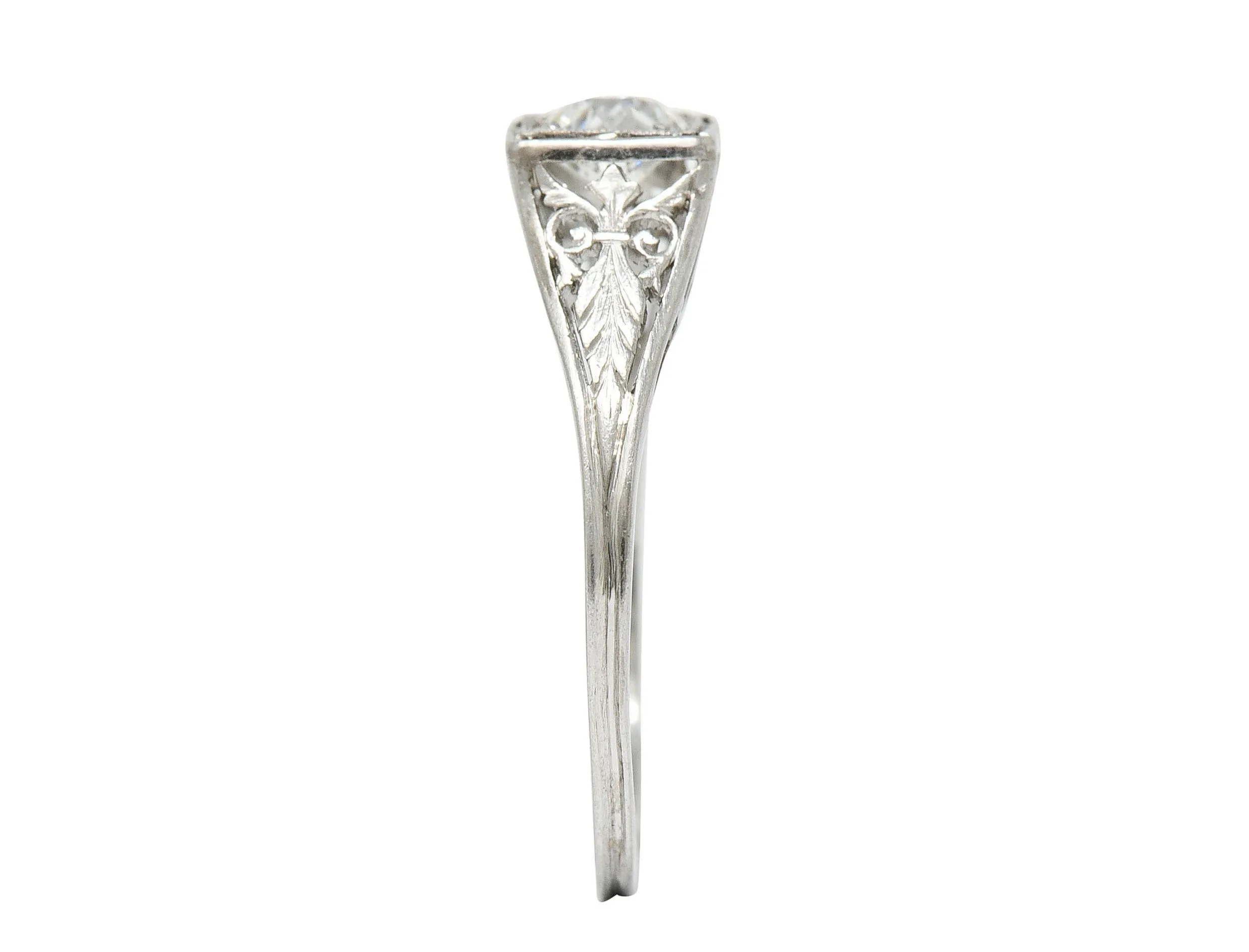 Traub Art Deco 0.46 CTW Diamond Platinum Foliate Engagement Ring