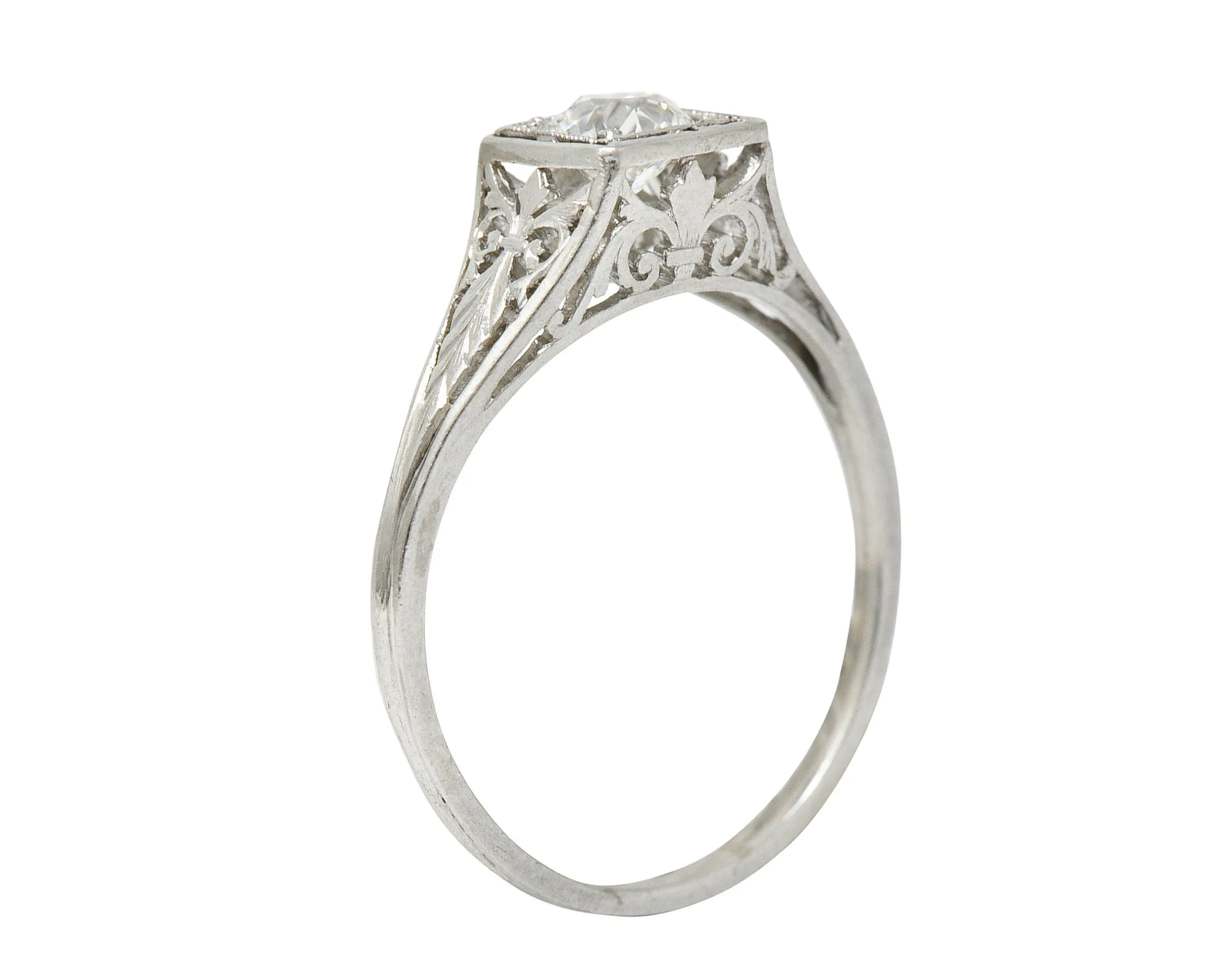 Traub Art Deco 0.46 CTW Diamond Platinum Foliate Engagement Ring