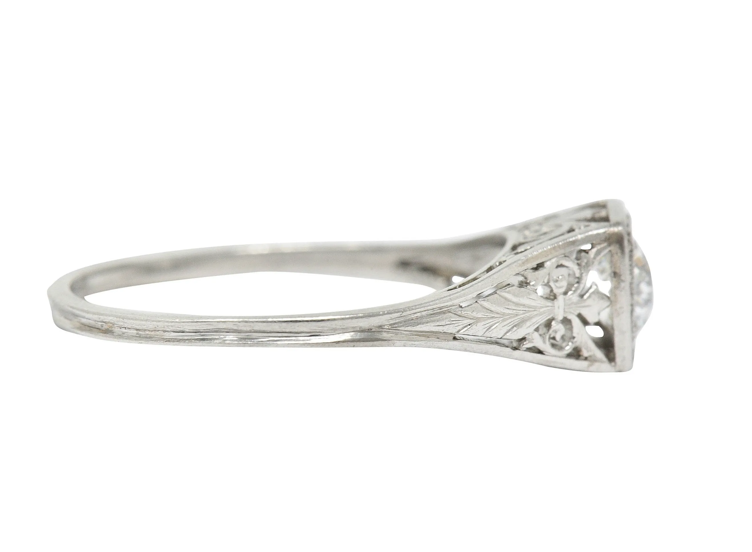 Traub Art Deco 0.46 CTW Diamond Platinum Foliate Engagement Ring
