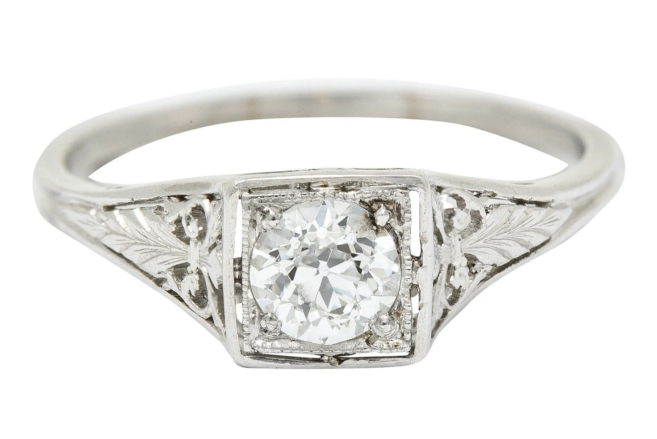 Traub Art Deco 0.46 CTW Diamond Platinum Foliate Engagement Ring
