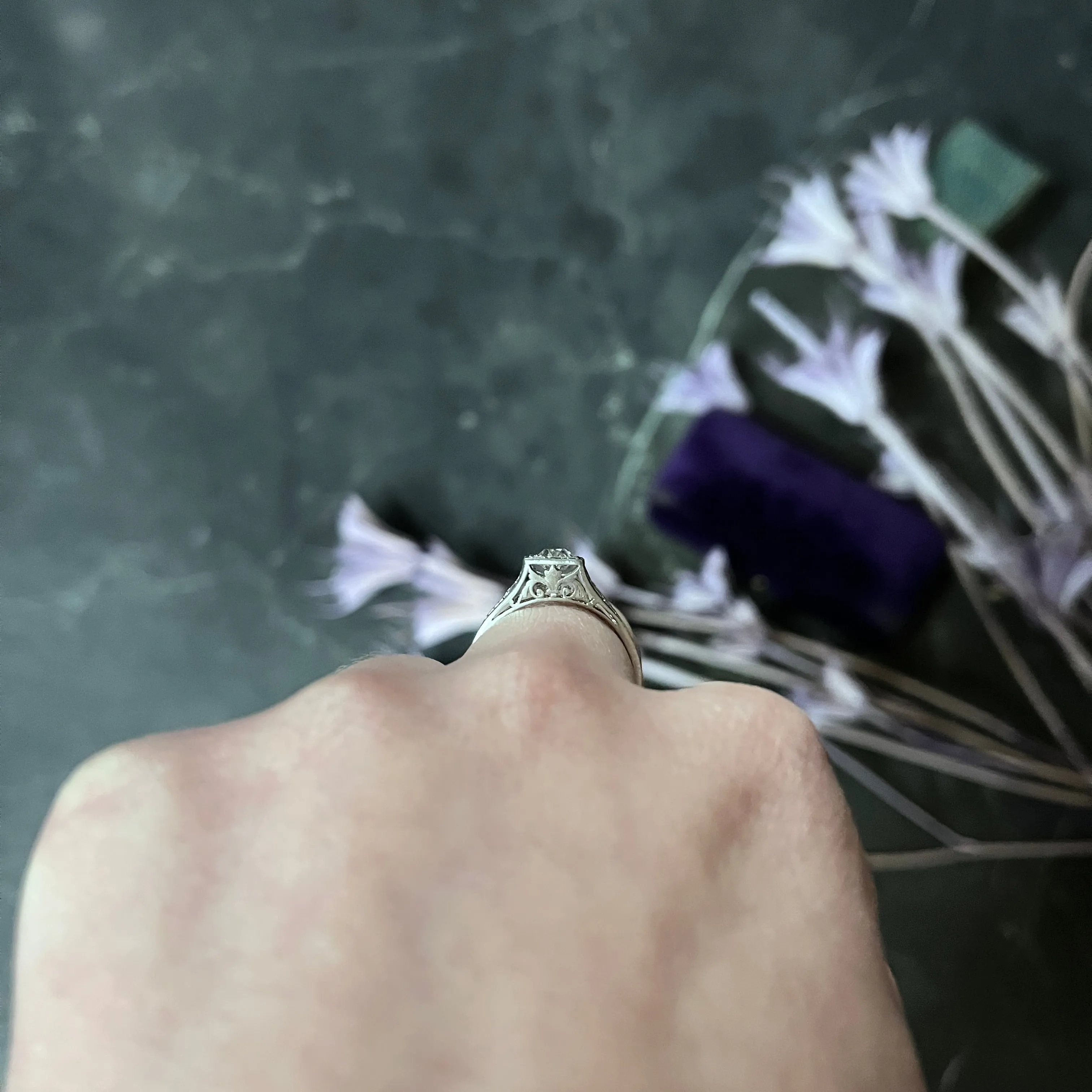 Traub Art Deco 0.46 CTW Diamond Platinum Foliate Engagement Ring