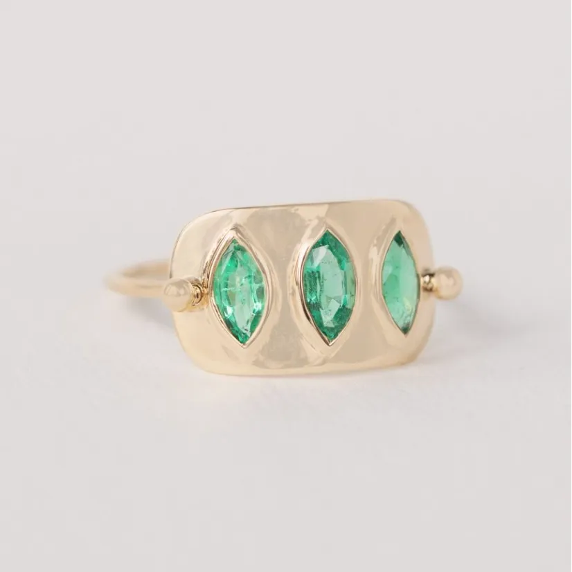 Triple Marquise Emerald Plate Ring