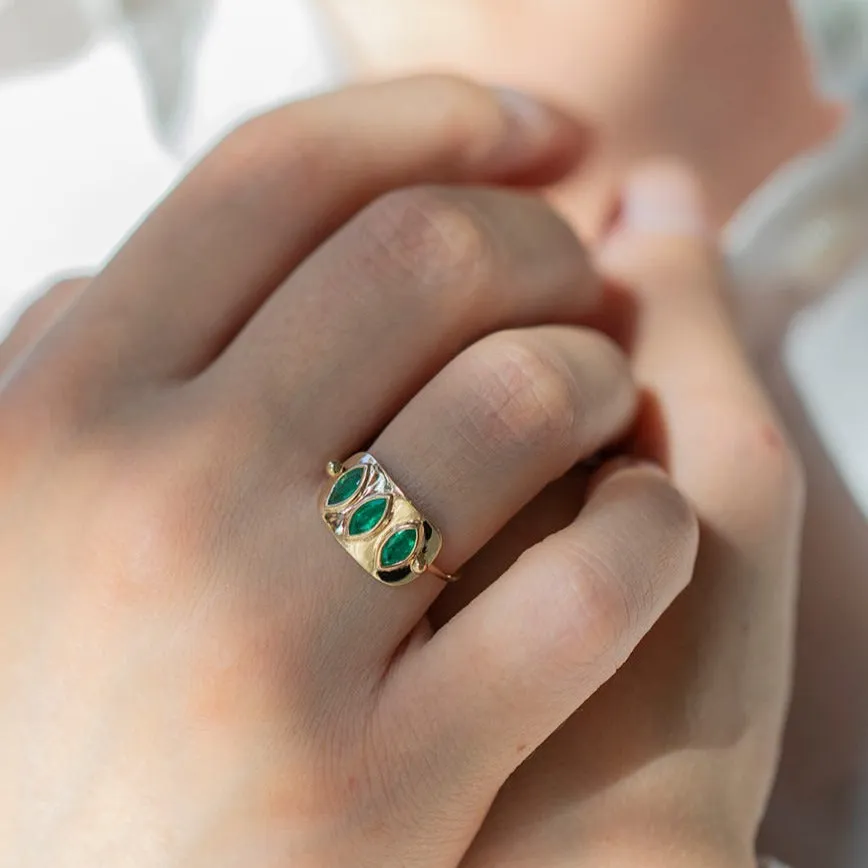 Triple Marquise Emerald Plate Ring