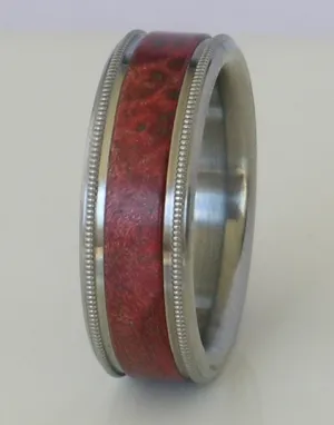 Tungsten Ring Pink Ivory Wood Mens or Ladies Wedding Band Milgrain Design in sizes 4 5 6 7 8 9 10 11 12 13 14 15 16 17 HandCrafted
