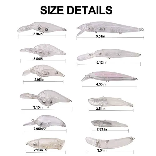 Unpainted Fishing Blank Lures DIY Crankbait Lures Kits, 313Pcs Including Fishing Treble Hooks Set Split Rings Kit Fishing Pliers Scissors DIY Hard Bait Fishing Tackle