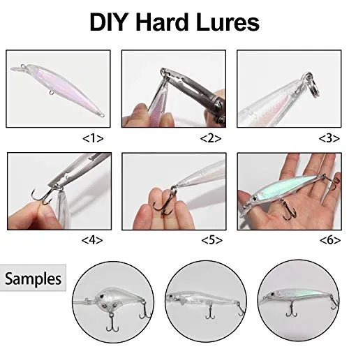Unpainted Fishing Blank Lures DIY Crankbait Lures Kits, 313Pcs Including Fishing Treble Hooks Set Split Rings Kit Fishing Pliers Scissors DIY Hard Bait Fishing Tackle