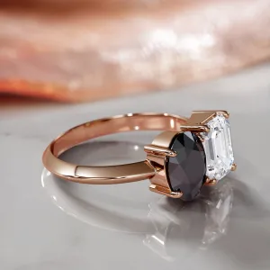 Venus Moons -   Two Stone  Natural Black Diamond Oval Engagement Ring  in Rose Gold