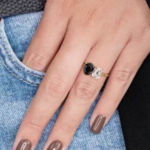 Venus Moons- Two Stone Natural Black Diamond Oval Engagement Ring in Yellow Gold