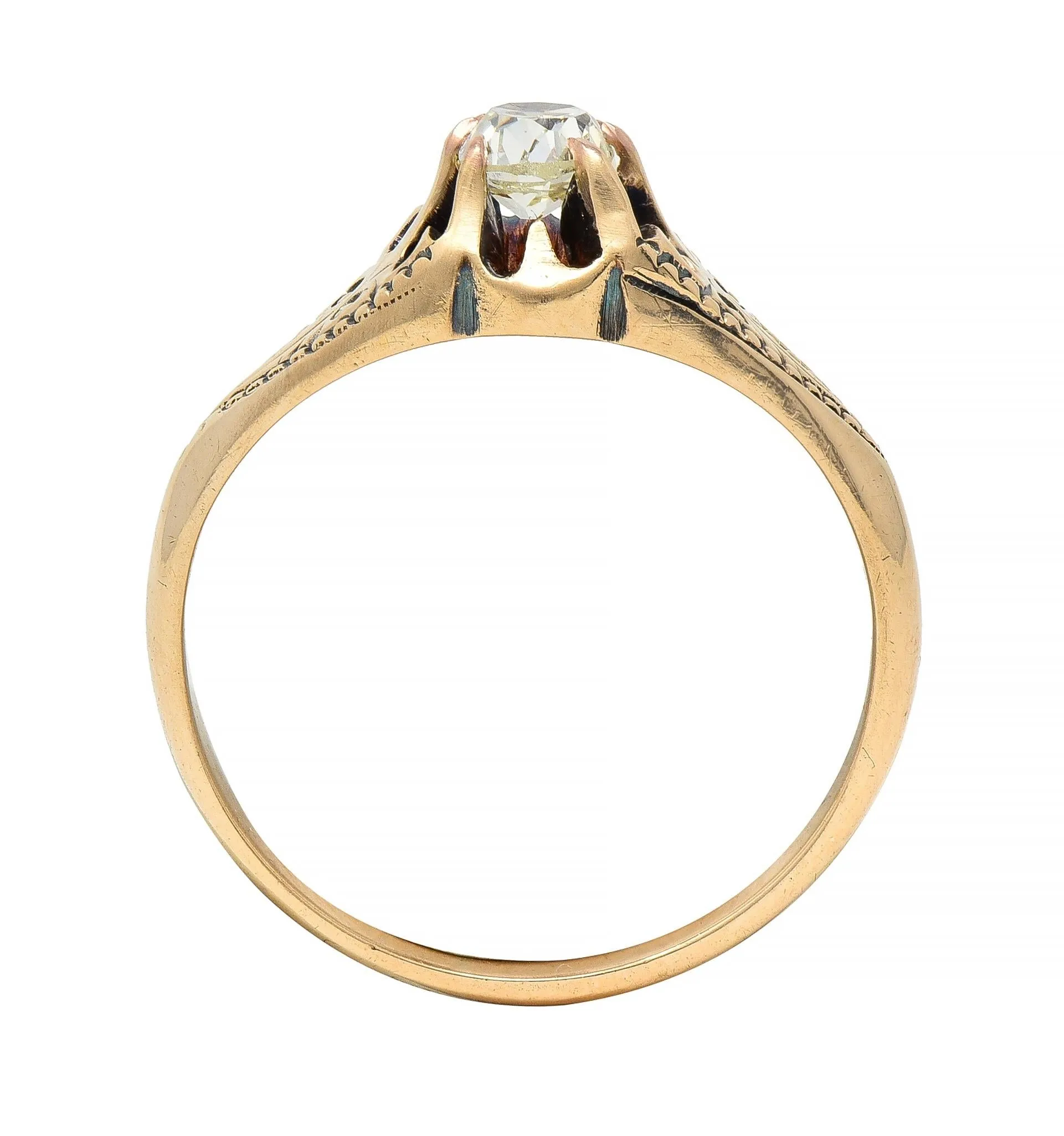 Victorian 0.49 CTW Old Mine Cut Diamond 14 Karat Gold Antique Belcher Engagement Ring